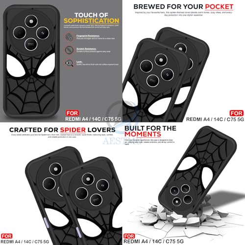Image of AESTMO Back Case Cover for Redmi A4 / 14C / C75 5G / M7 5G Cover | Spidey Face Mask Design | Silicone Case | Full Body Protection | Camera Protection Back Cover (Black)