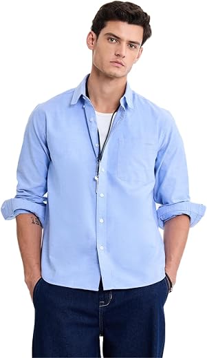 SNITCH Men Formal Shirt | Regular Fit Long Sleeve Button-Down Collar Solid Style | 100% Cotton &amp; Breathable Oxford Fabric ...