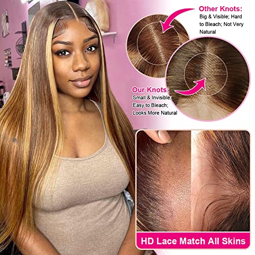 Flady 4/27 Highlight Hd Lace Front Wigs Human Hair Pre Plucked Honey Blonde Ombre Wig Human Hair 150% Density Straight Glueless Wigs Human Hair For Black Women #TOP2