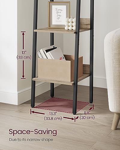 Image of VASAGLE Bookshelf, 5-Tier Narrow Book Shelf, 11.8 x 13.3 x 66.9 Inches, Ladder Shelf for Home Office, Living Room, Bedroom, Kitchen, Camel Brown and Ink Black ULLS109B50V2