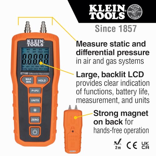 Klein Tools ET180 Digital Manometer, Air And Gas Pressure Tester thumb #1