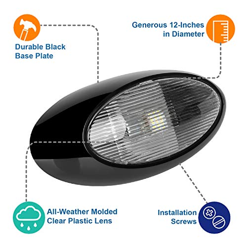 Lumitronics Rv 12" Led Oval Outdoor Exterior Scare/Porch Light - Clear Lens (Black) #TOP4
