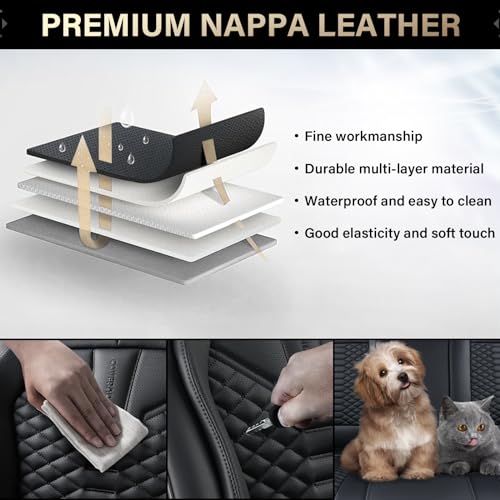 Image of Coverado Car Seat Cover, Front Seat Cover, 2 Pack Universal Seat Covers for Cars, Breathable Nappa Leather Seat Cover, Waterproof Car Seat Protectors, Automotive Seat Covers Fit for Most Cars Black