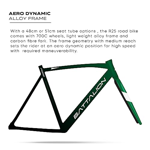 Image of Battalion R25 Windbreaker 01, 700C Road Bicycle, 9x2 18 Speed, Shimano Sora, Carbon Fiber Fork (Small, Green)