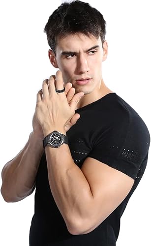 Miniatura 5 de OreilleStar Anillo de ansiedad para hombre, anillo giratorio de acero inoxidable, anillo de cadena para hombre, anillos de plata negra para hombres,