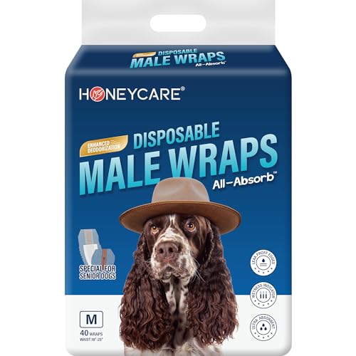 Honeycare Disposable Male Wraps for Senior Dogs, Medium Size, 40 ...