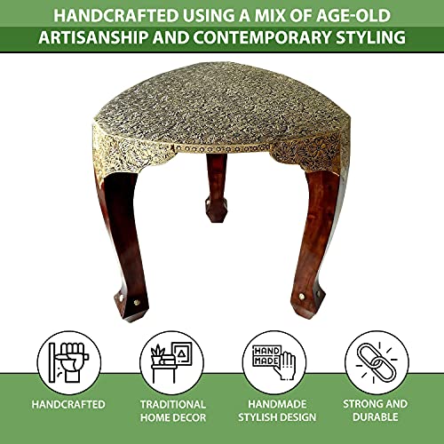 Image of Mansi Enterprises Brown & Gold Color Wooden with Brass Work 3 Leg Stool