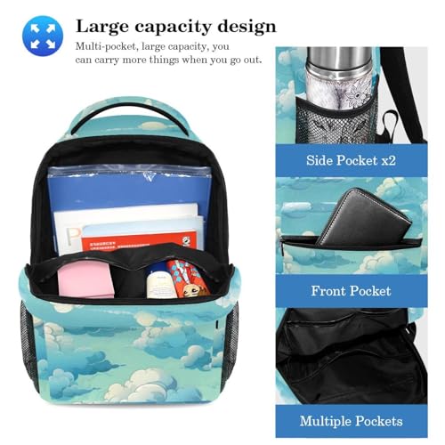 Cartable grande capacité motif nuages avec trousse pour voyage ado - 3