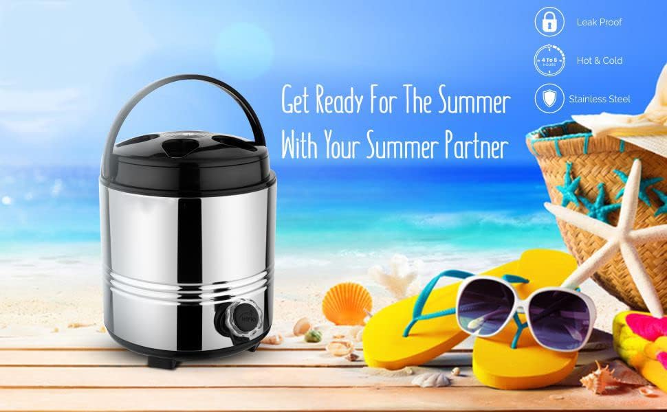 Image of Stainless Steel Water Camper Travel Office Water Dispenser Storage Containers with Leak-Proof Tap Hot and Cold /Can with Insulated Thermosteel 3Liters (Silver Black)