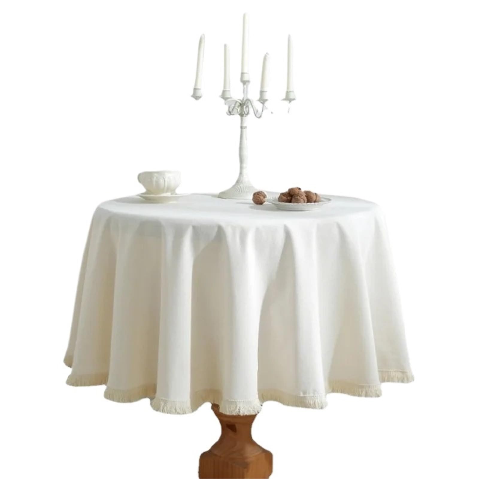 ZNTIHZ Cotton Linen Bedside Table Cover Round Tablecloth Solid Thickened Dining Cloth For Tea For Furniture Dresser(White A,Diameter 150cm)