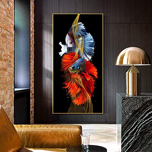 Peinture Koi style chinois dsdsgog toile 40x80cm