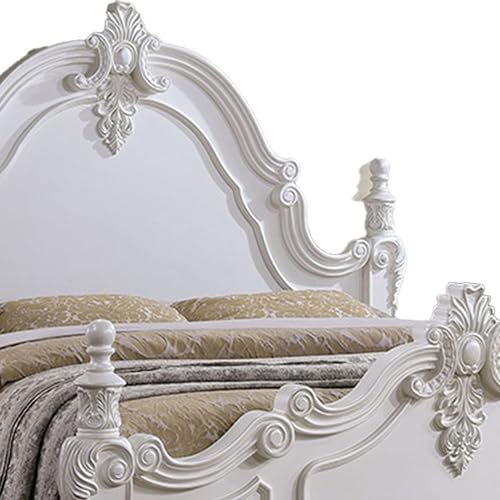 Benjara-Frank-Queen-Size-Bed-Carved-Details-Finial-Posts-Classic-White-Solid-Wood Benjara Frank Queen Size Bed Carved Details Finial Posts Classic White Solid Wood