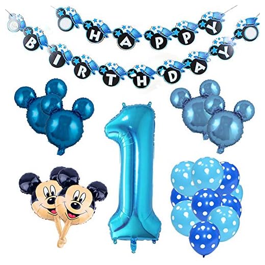 Rosewood 39124 Hundespielzeug Maisie Maus 4 REYOK Mickey Mouse Themed Geburtstag Dekorationen, Mickey 1st Birthday schwarz rot Mickey Luftballons, Happy Birthday Banner, Folienballons für Mickey Mouse Themenparty