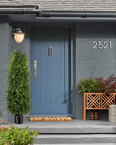 Image of 2 Pack 5ft Artificial Cedar Topiary Trees, Outdoor Artificial Plants for Front Porch Decor, Artificial Shrubs Fake Plants Uv Rated Potted Plants for Outdoor, Indoor, Front Door, Office