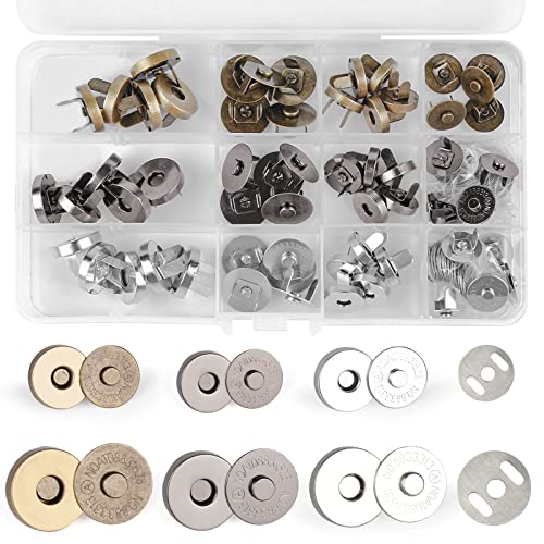 Zhenle 30 Sets Magnetic Buttons Snap Fasteners 18mm 14mm No Sewing Snap Buttons Set Magnetic Clasp for Craft Bag,Purses,Leather Craft Supplies