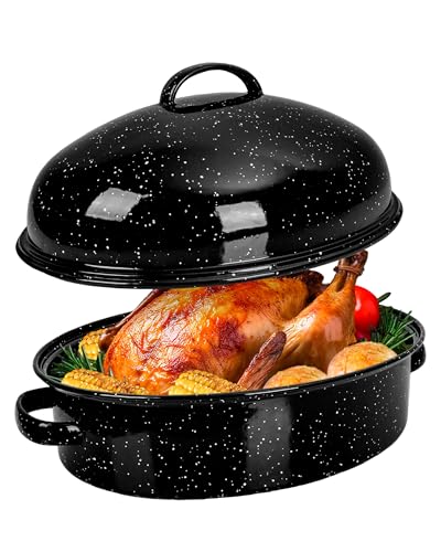 Comparison: Best Oven Roaster With Lid 11 Roasting Pan with Lid & Rack 18 Inch Extra Large Deep Oven Baking Pot, Enamel Granite NonStick Oval Carbon Steel Potato Roaster Pot for Turkey Chicken Steak NonToxic Perfect for Christmas Party