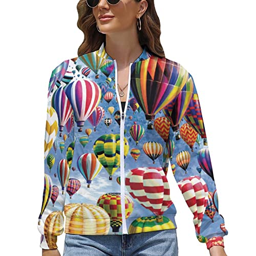 Amrandom Fall Jacket Thin Hoodies For Women Sweater (Hot Air Balloon Sky Cartoon Print) Lightweight Long Sleeve Sweat Shirts Essential Hoodie Girls Pullover Tops #TOP27