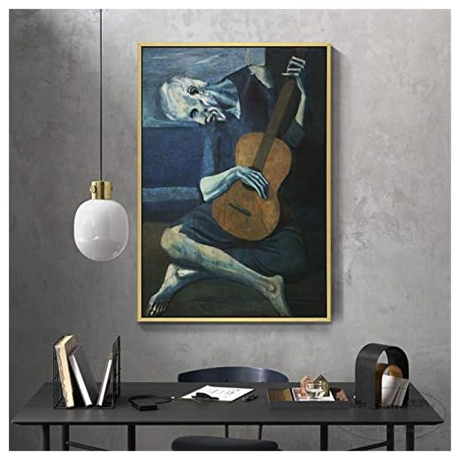 GLWDME El viejo guitarrista de Pablo Picasso, pintura en lienzo, arte de pared para sala de estar, decoración del hogar, carteles e impresiones, decoración del hogar sin marco, 1 Pedazo