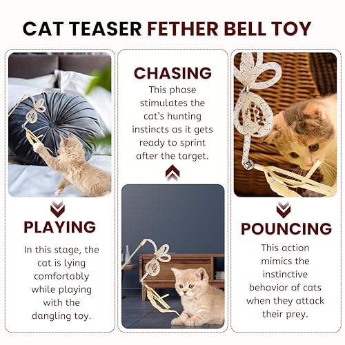 Image of Foodie Puppies 5 Pcs Cat Teaser Stick Toy Gift Combo for Cats & Kittens - (Woolly, Stripe, Rattle, Ball, Mouse Bell) | Interactive Play with Natural Feather Wooden /Plastic Wand Teasing Stick (40cm)