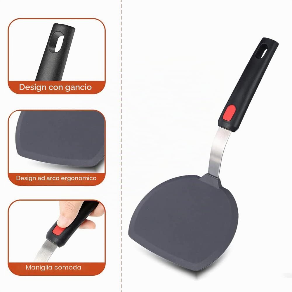Tenta Kitchen Spatola da cucina in silicone, resistente al calore fino a 315,6 °C, per pentole antiaderenti, ampia spatola per pancake per cucinare e cuocere
