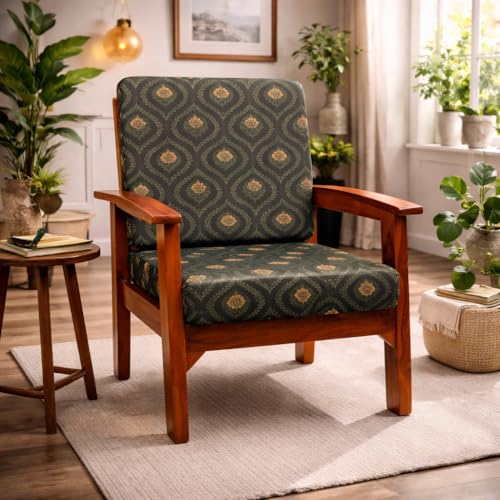 Image of STITCHNEST 'Contour Fit Series' Stretchable Printed Wooden Sofa Cover (Pack of 4) - Elastic Wooden Chair Cover | Wooden Sofa Seat Cover | Size - 20-21 x 20-21 x 3-5 in