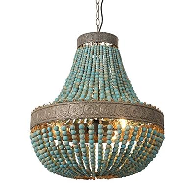 Newrays Wood Bead Chandelier Pendant Gray Blue Finishing Bohemian Boho Beachy Ceiling Lamp Light Fixtures (19.88 in*21.65 in)