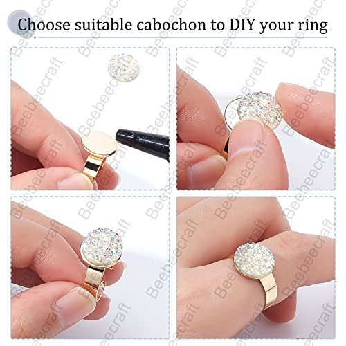 Beebeecraft 20Pcs/Box Adjustable Blank Rings 24K Gold Plated Stainless Steel 12mm Flat Ring Cabochon Base Blank Finger Settings for DIY Jewellery Making Crafts (Gold Color) - Image 4