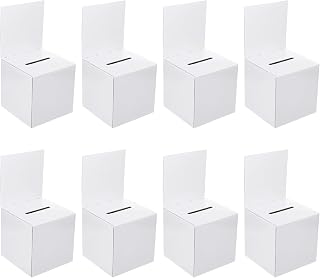 PATIKIL Caja de Sugerencias de Cartón, 8 Unidades de 15,2 x 15,2 x 15,2 cm con Tablero de Encabezado Extraíble, Caja de Sorteo para Sugerencias, Recolección, Propinas, Color Blanco