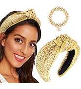 Bouory Gold Knotted Headband Glitter Wide Hairband with Beaded Hair Ties Sparkle Sequins Hair Hoo...