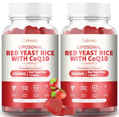 Oakevlp 2 Pack Liposomal Red Yeast Rice with Coq 10 3000mg Gummies Red Yeast Rice Extract Advanced Balance Formula Enhanced with Coq 10 for Heart Wellness Support Liposomal Enhance 98% Absorption