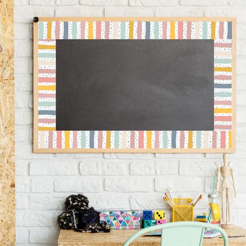 Image of Whaline 32.8 Ft Classroom Bulletin Board Borders Back to School Hippie Boho Color Dot Stripe Die-Cut Rolled Border Trim for Chalkboard Wall Decoration