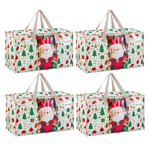 VENO Moving Bags, Christmas Storage Bags, Wide Open Top, Jingle Mix, 4 Pack