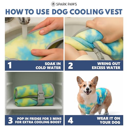 Image of Spark Paws Dog Cooling Vest - SPF 50 UV Sun Protection - Summer Heat Relief Gear for Dogs, Lightweight, Evaporative Cooling - Dog Anxiety Relief Vest During Hot Days - Tropical Storm, Large