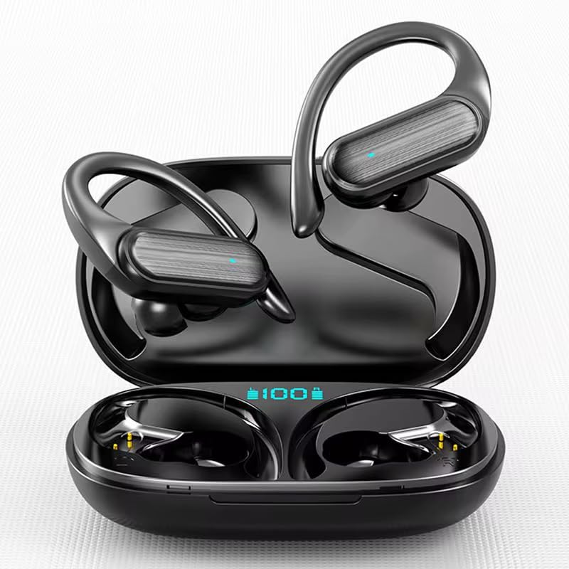Image of Life Like Over-Ear Buds,Deep Bass Earphones with Earhooks,Fast Charge,Gym Running & Workout,Touch Control (Black)