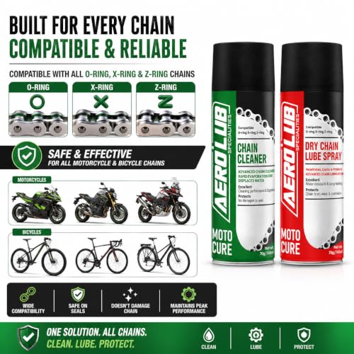Image of Chain Lube Spray & Chain Cleaner Spray Combo Kit for Bikes 145ml Each for Superior Chain Care | Rust & Corrosion Protection, Smooth Lubrication Suitable for All Motorcycles O /X /Z-Ring Chains