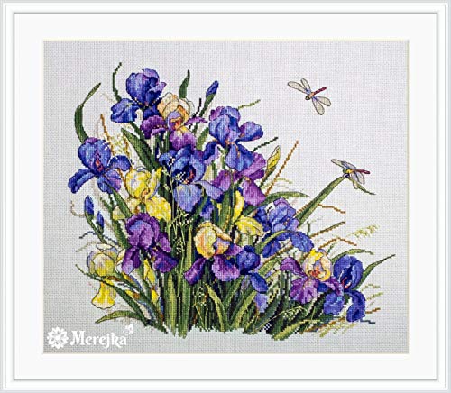 Kit de point de croix compté Merejka K-122B Iris broderie coton multicolore 32x27 cm