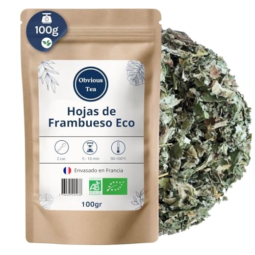 Infusión ecológica de hojas de frambuesa: infusión natural a granel, 100% natural, sin OMG, cultivo ecológico, ideal para mujeres embarazadas y lactantes, 100 g (50 tazas).