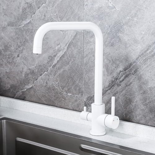 Robinet de cuisine à 3 voies blanc design en acier inoxydable épuré