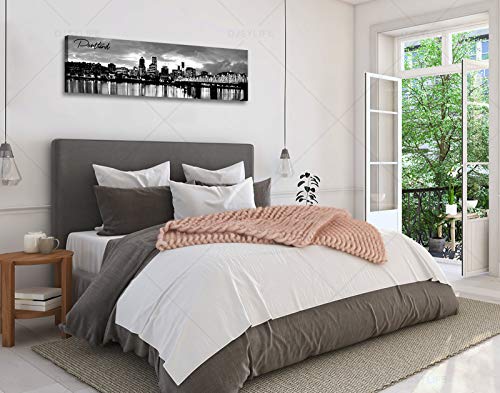 Image of DJSYLIFE Portland Skyline Canvas Print Wall Art,Cityscape Decor 13.8 inchx47.3 inch | Modern City Landscape Wall Art, USA Skyscraper, Panoramic Night View Painting, Office Living Room Home Decor, Ready to Hang