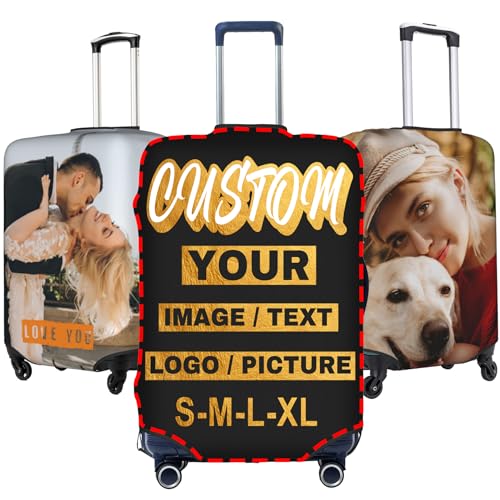 Custom Luggage Cover for Suitcase Personalized Suitcase Cover Add Your Photo Text LOGO Customized Elastic Washable Travel Luggage Cover Protector Baggage Covers (M)