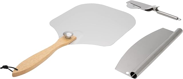 Pizza Peel Set, Aluminum Metal Pizza Paddle 12 Inch X 14 Inch with Foldable Wood Handle and Stainless Multifunction Pizza Cutter for Baking Homemade Pizza and Bread Lovers