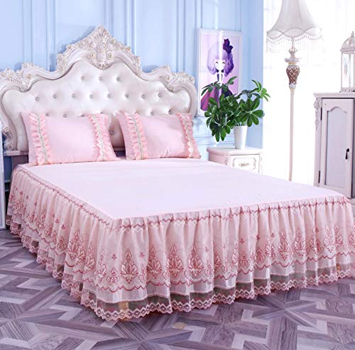 Zhiyuan Colcha con Volantes y 2 Fundas de Almohada en Encaje y...
