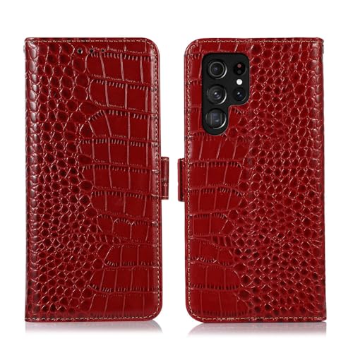 Étui portefeuille en cuir véritable rouge pour Samsung Galaxy S25 Ultra aimanté