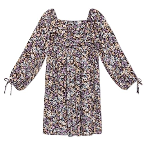 Speechless Girls' Long Sleeve Babydoll Square Neck Pleated Bodice Dress2