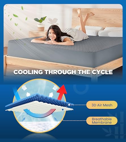 Premium 100% Waterproof King Mattress Protector, Breathable Cooling 3D Air Fabric Mattress Cover, Hypoallergenic Noiseless Bed Cover Vinyl Free, 8-21'' Deep Pocket (Gray)