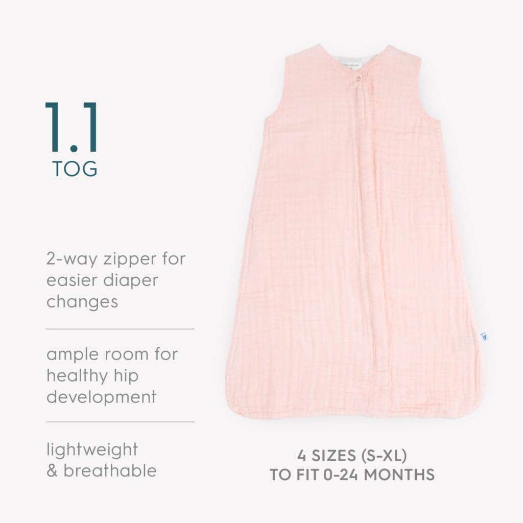 Little Unicorn Cotton Muslin Sleep Bag - Light Pink (Large)