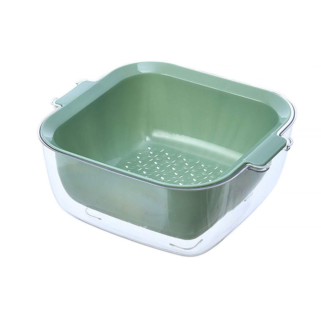2 en 1 Cocina colador colador Cuenco plástico Doble Drenaje Cesta Copa de Almacenamiento Desmontable para Lavar la Fruta Vegetal (Color : Green)