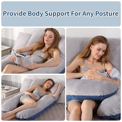 Image of Amagoing 55 inches Pregnancy Pillows for Sleeping, U Shaped Maternity Full Body Pillow for Pregnant Women with Hip, Leg, Back, Belly Support, Washable Velour Cover Included