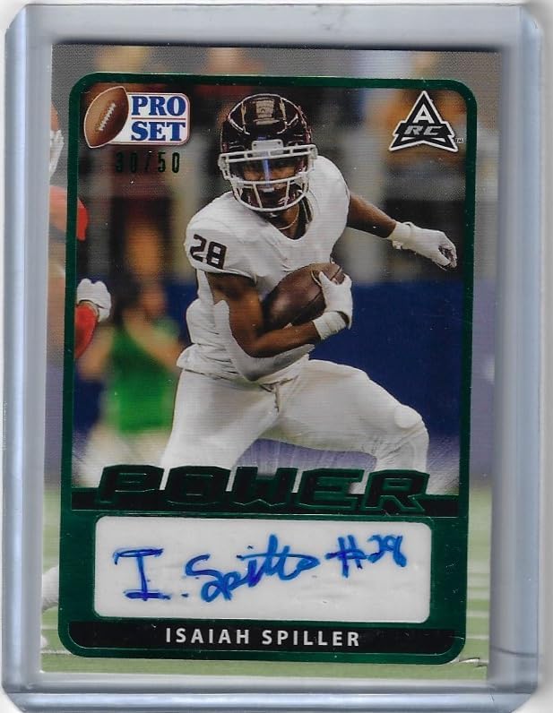 Isaiah Spiller Autographed & Serial Numbered #30/50 Pro Set Green Parallel Power Rookie Card Collectible Football Card - 2021 Leaf Pro Set Football Card #BA-IS1 (Chargers)