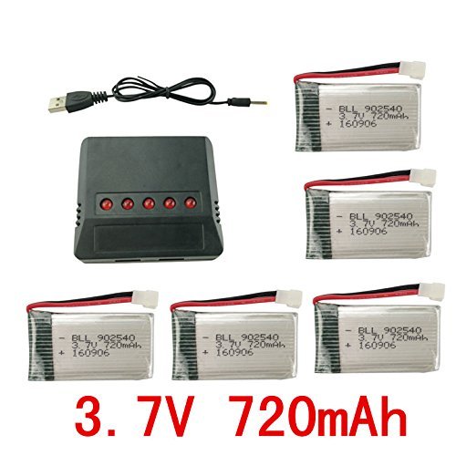 Wayin 5pcs 3.7V 720mAh Lipo Batterie + 5 in 1 Caricatore per Syma x5C X5SW X5SC X5